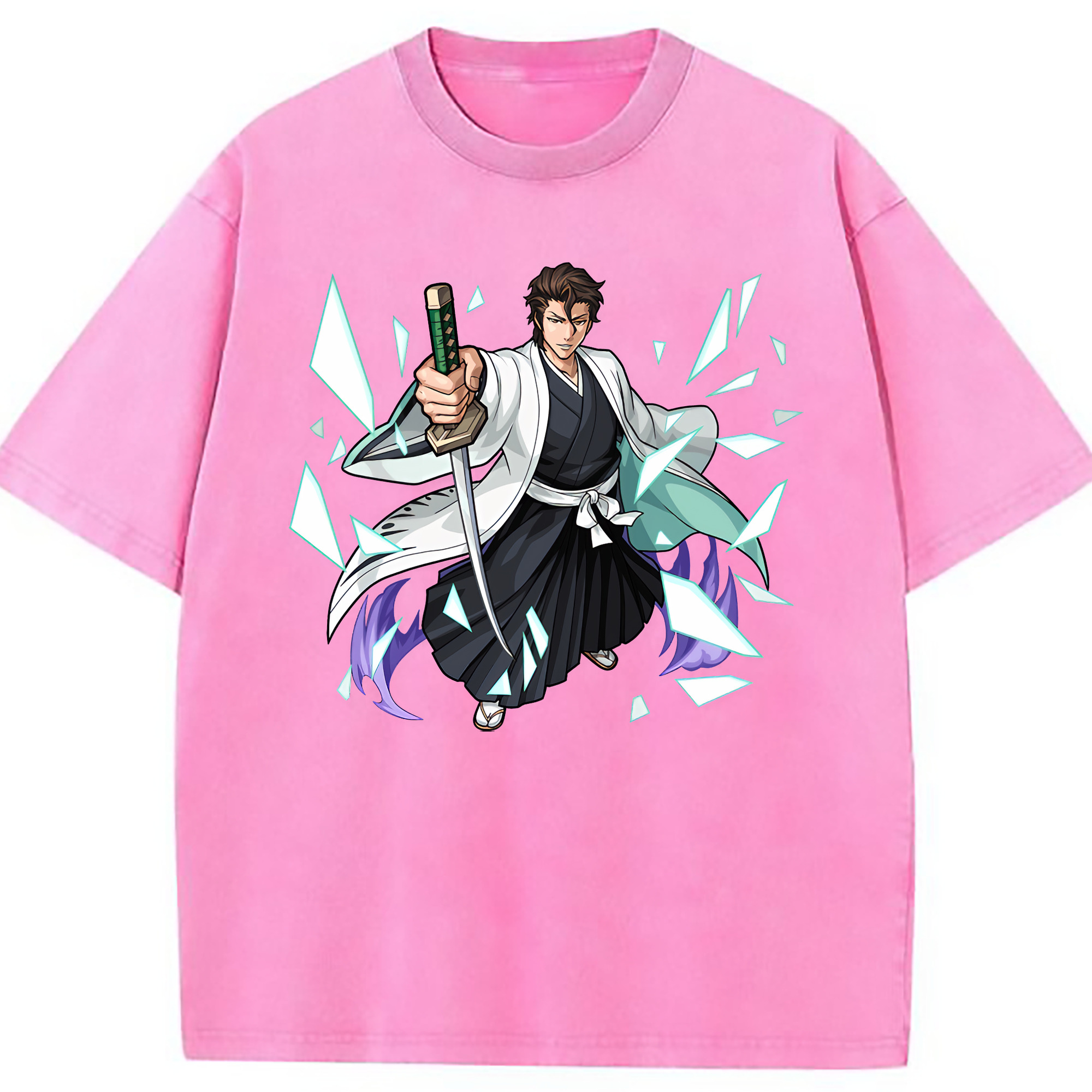（画像用） ブリーチ 藍染 惣右介（あいぜん そうすけ） BLEACH Aizen Sousuke 綿100% ヴィンテージ風 半袖Tシャツ（フロントプリント）
